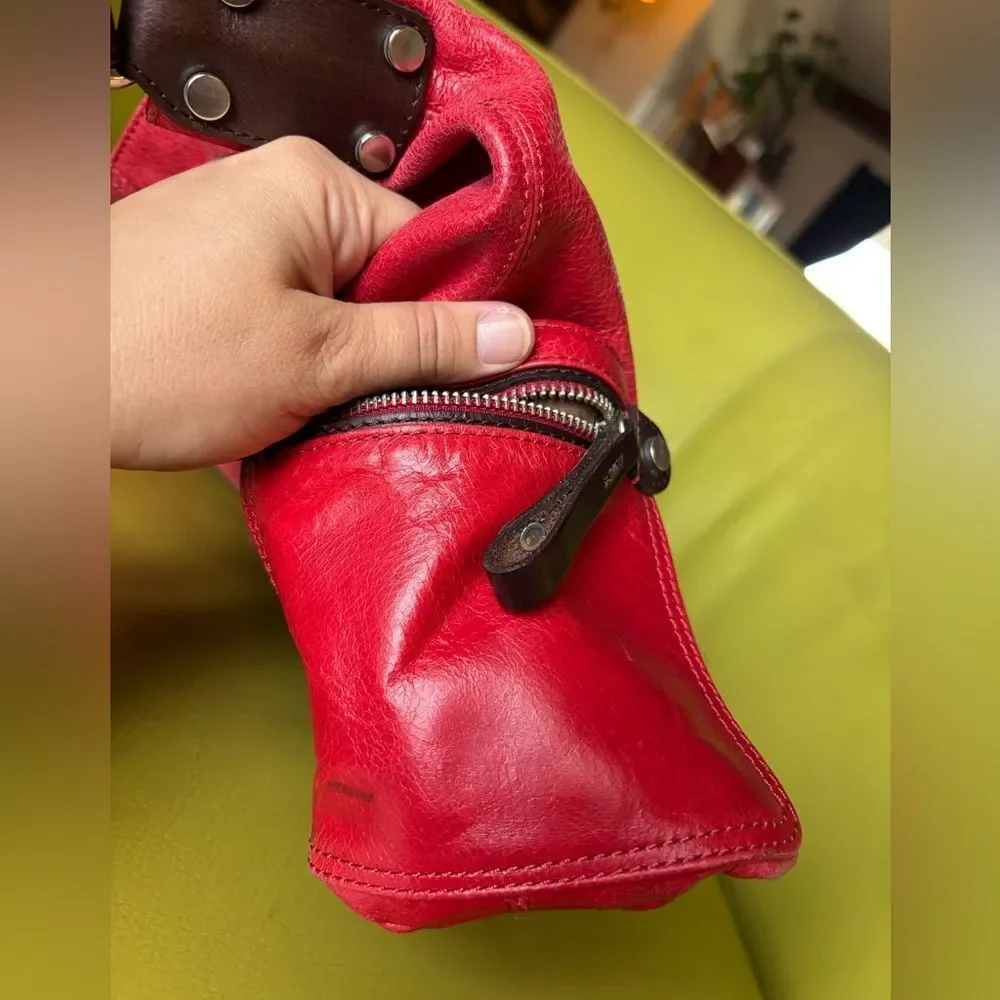 TANO Red Leather Hobo Bag Slouchy Shoulder Bag Boho Distressed